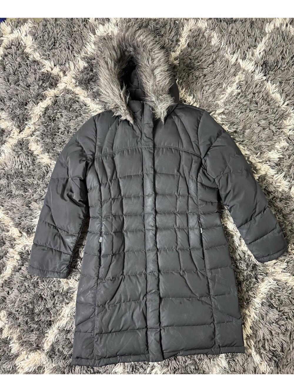 Calvin Klein Performance Women Puffer Fur Hooded Winter Coat Parka Large L Black